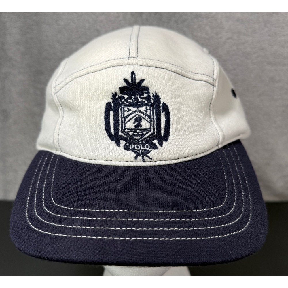 VTG NOS Polo Sport Ralph Lauren 5 Panel Hat Mens L/XL White Navy Crest Logo